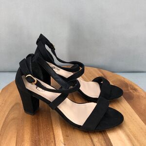 Trary Ankle Strap Heeled‎ Sandals Womens 10 Black Buckle Adjustable Block Heel